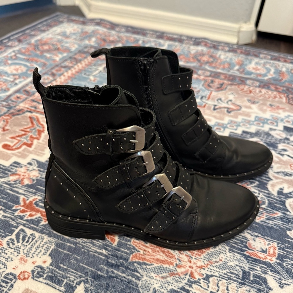 Steve Madden Black Moto Boots with Silver Buckles